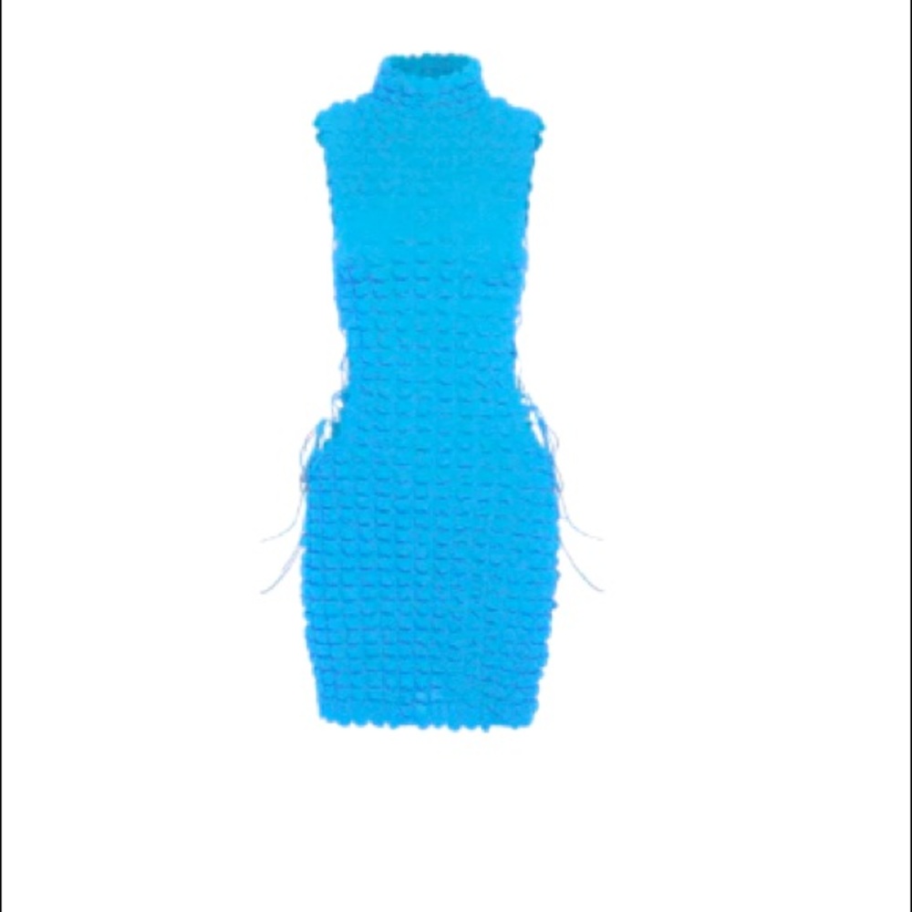 Blue stacked mini dress, Tie sides